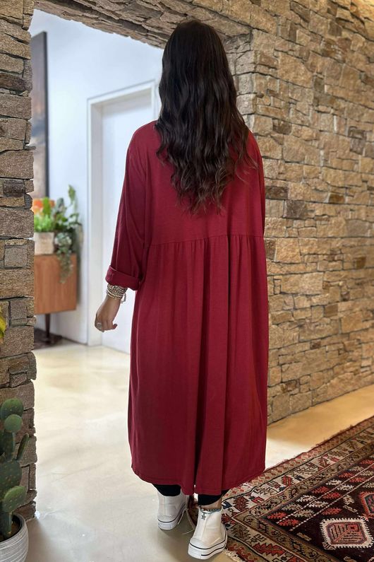 Made in Italy Donegal Cotton Jersey Smock Dress Burgundy